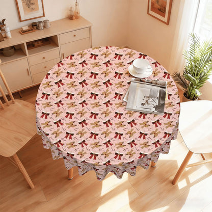 A Very Merry Bow-tique Santa & Reindeer Holiday Round Tablecloth with Wavy Edge 60"