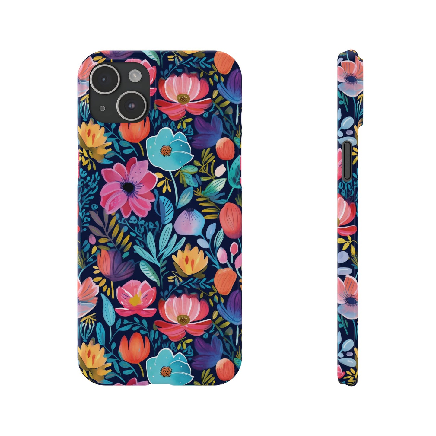 Midnight Garden Navy Bright Floral Slim iPhone Case