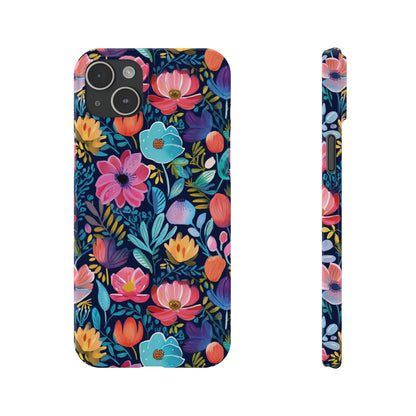 Midnight Garden Navy Bright Floral Slim iPhone Case