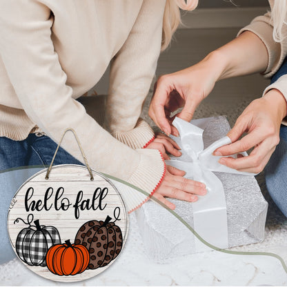 Hello Fall Pumpkin Trio Wooden Door Hanger