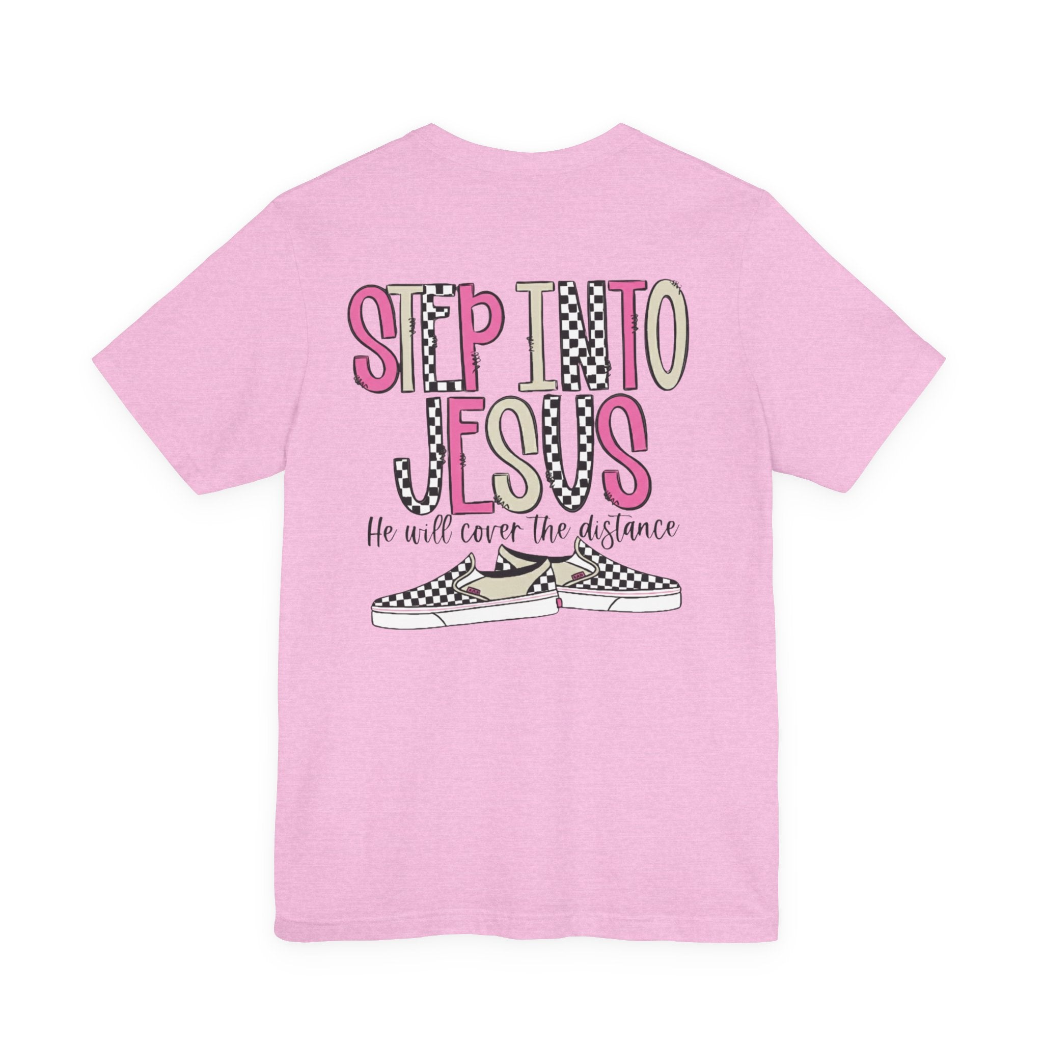 Step Into Jesus Checkered Sneakers Faith Women's Graphic T-Shirt