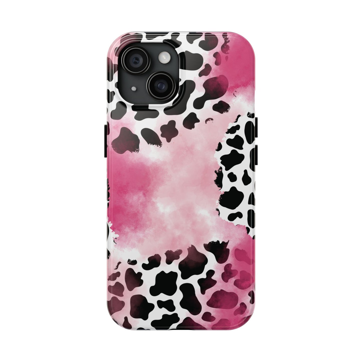 Pink Watercolor Cow Print Blend iPhone Tough Phone Case