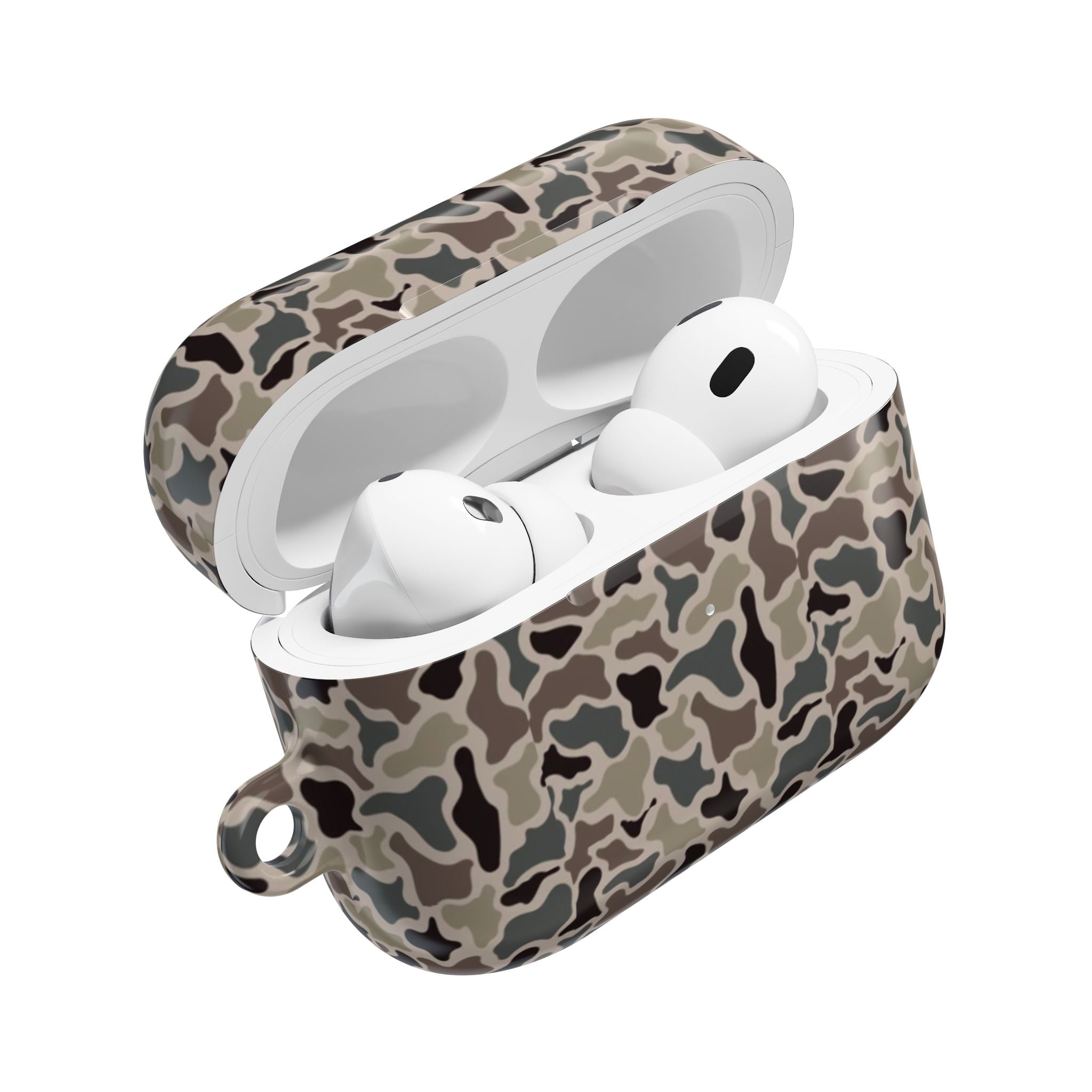 Vintage Duck Camo AirPods Case Cover, Retro Hunting Camouflage Hard Shell Protective Skin with Keychain for Apple AirPods