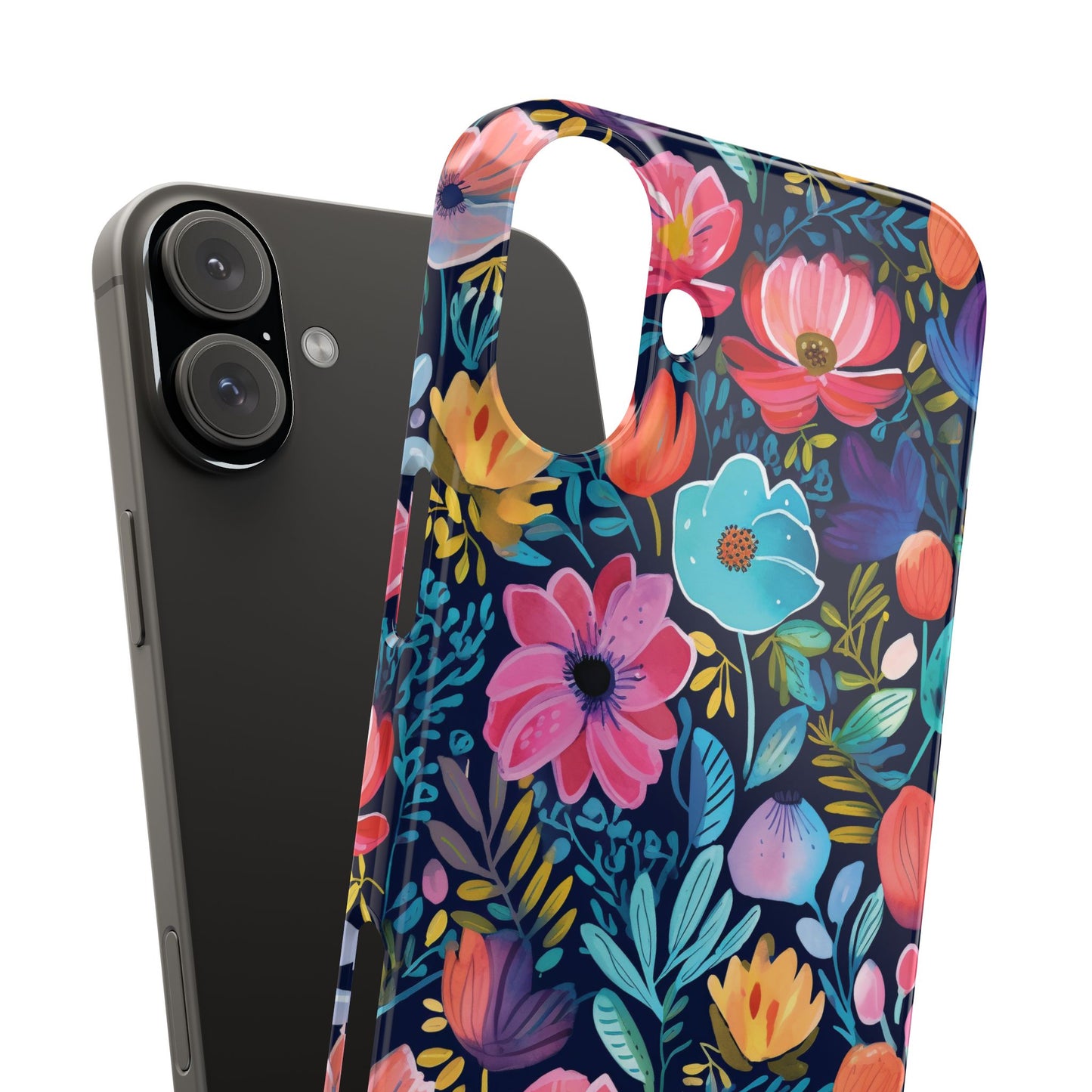 Midnight Garden Navy Bright Floral Slim iPhone Case