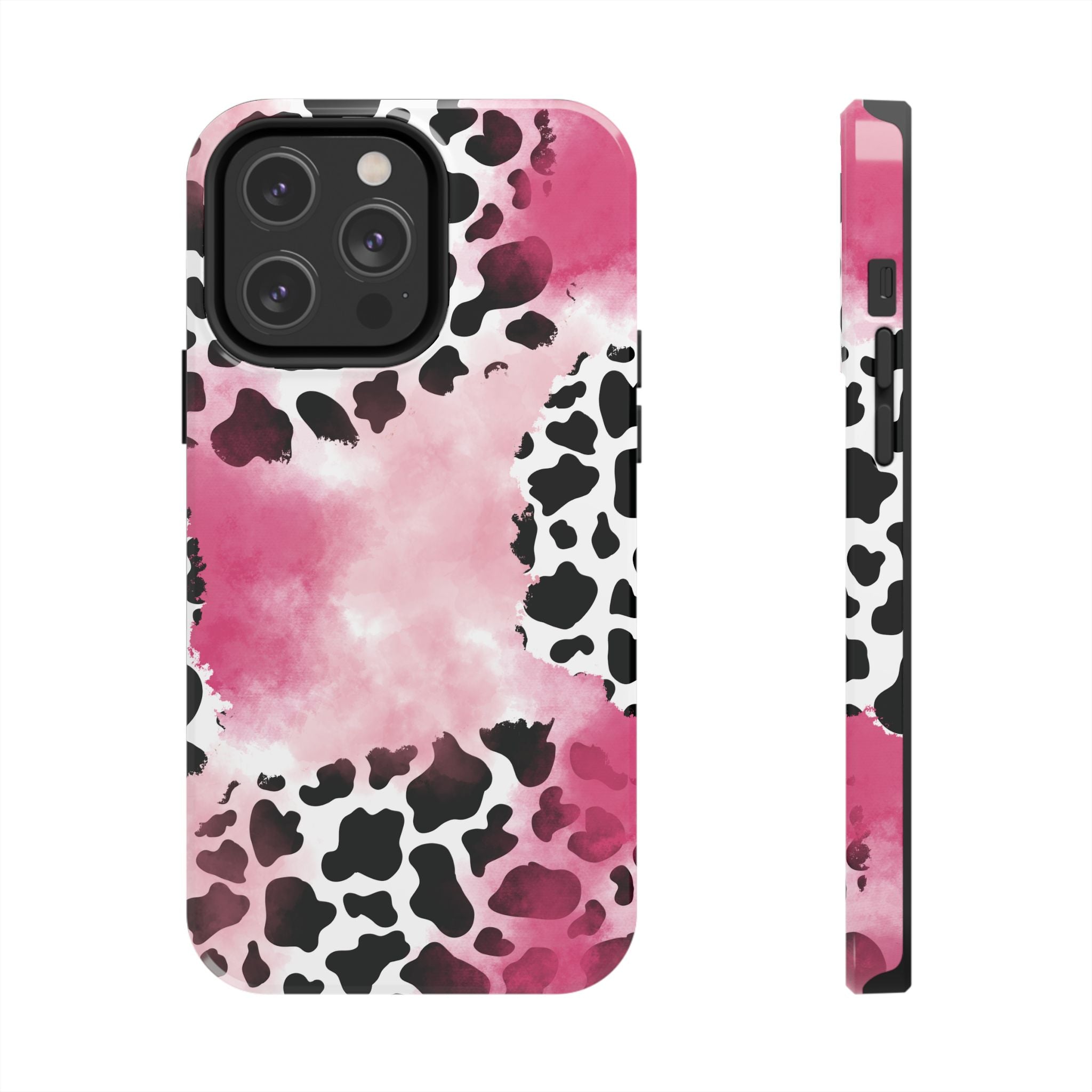 Pink Watercolor Cow Print Blend iPhone Tough Phone Case
