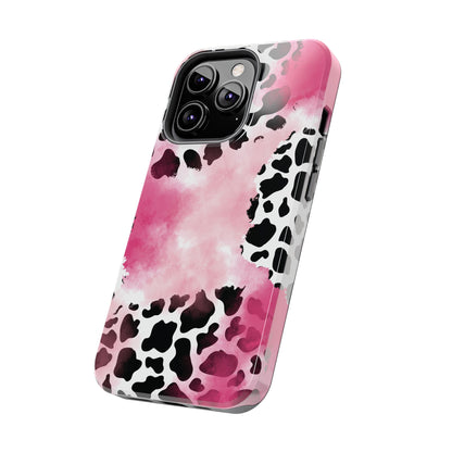 Pink Watercolor Cow Print Blend iPhone Tough Phone Case