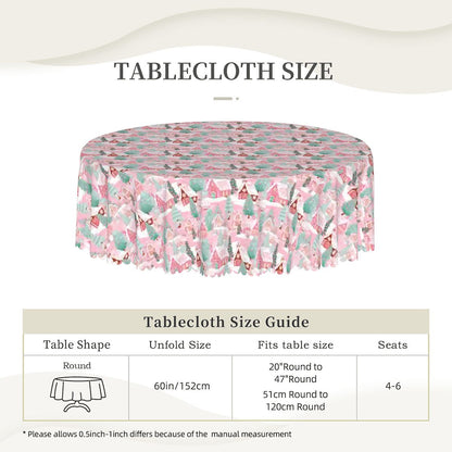 Pink Wonderland Christmas Round Tablecloth with Wavy Edge 60"