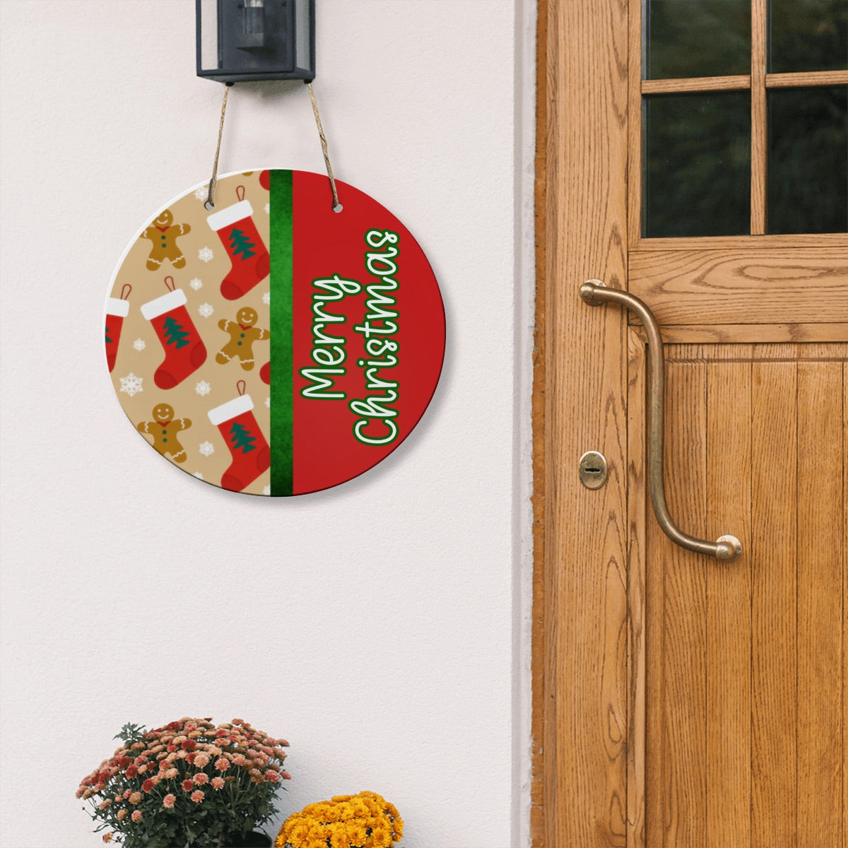 Merry Christmas Gingerbread & Stockings Wooden Door Hanger