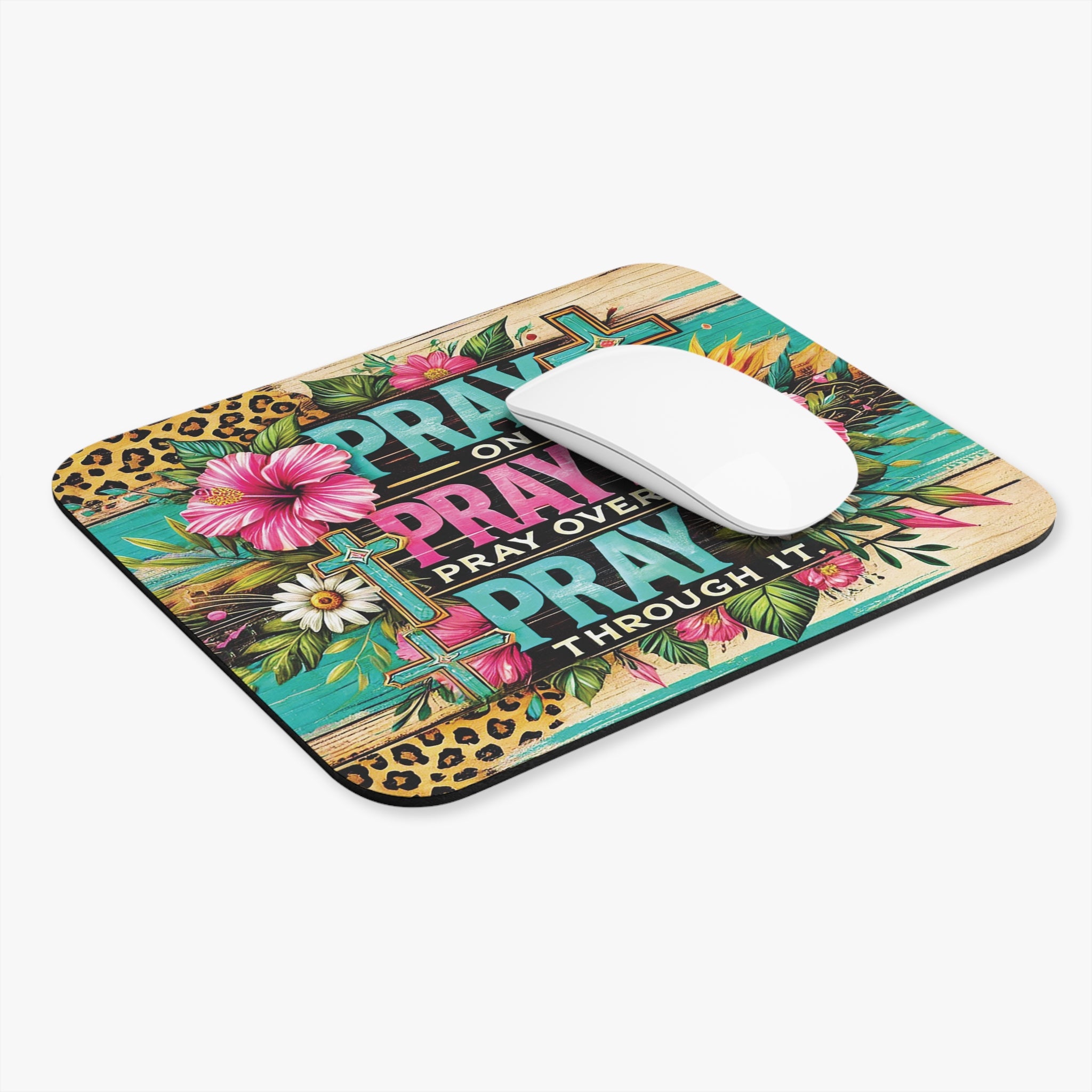 Inspirational Prayer Mouse Pad - Rectangle, Pray Meditation Mat, Spiritual Desk Accessories, Christian Faith Quote, Office Decor