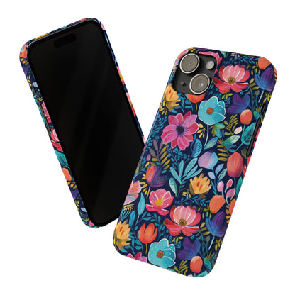 Midnight Garden Navy Bright Floral Slim iPhone Case