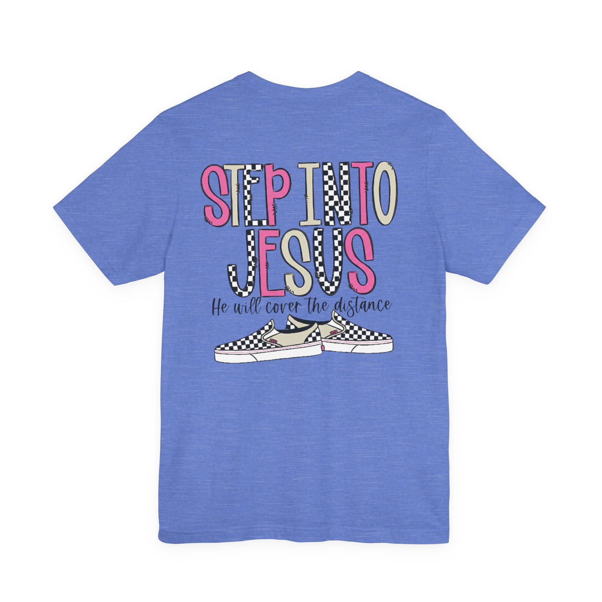 Step Into Jesus Checkered Sneakers Faith Women's Graphic T-Shirt