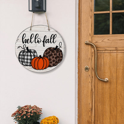Hello Fall Pumpkin Trio Wooden Door Hanger