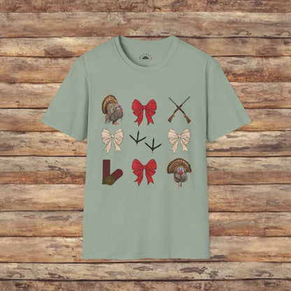 Turkeys, Glitter, and Bows: Coquette Female Hunting  Softstyle T-Shirt