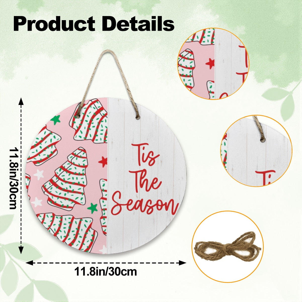 ’Tis the Season Christmas Tree Cake Wooden Door Hanger