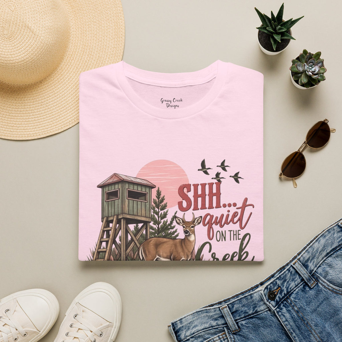 Shh Quiet On The Creek Women's Deer Hunting Graphic T-Shirt
