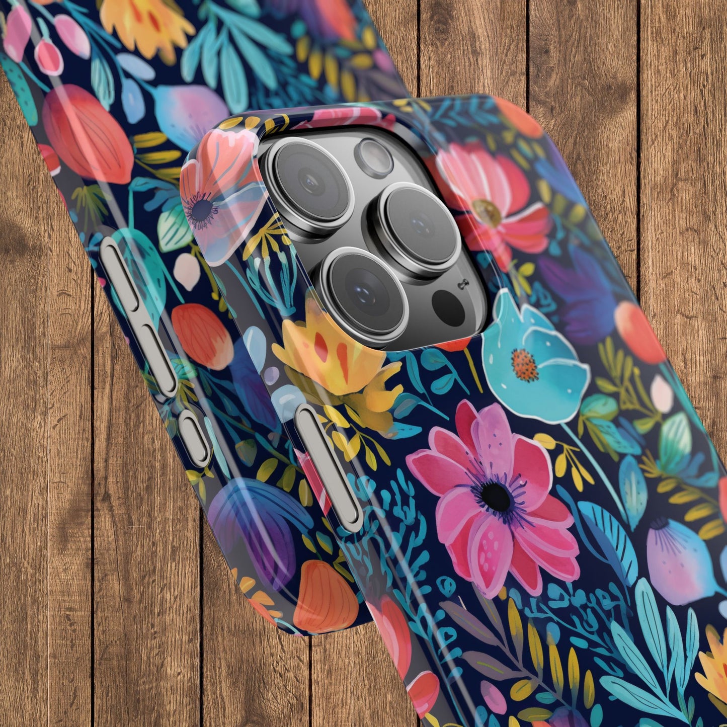 Midnight Garden Navy Bright Floral Slim iPhone Case