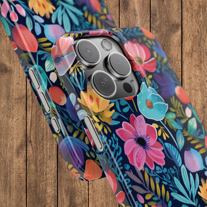 Midnight Garden Navy Bright Floral Slim iPhone Case