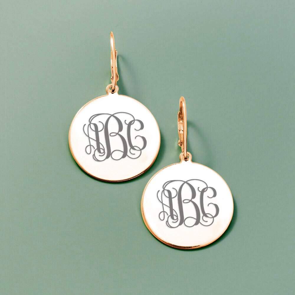 Sterling Silver Monogram Disc Dangle Earrings