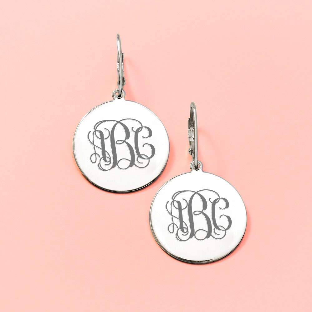 Sterling Silver Monogram Disc Dangle Earrings