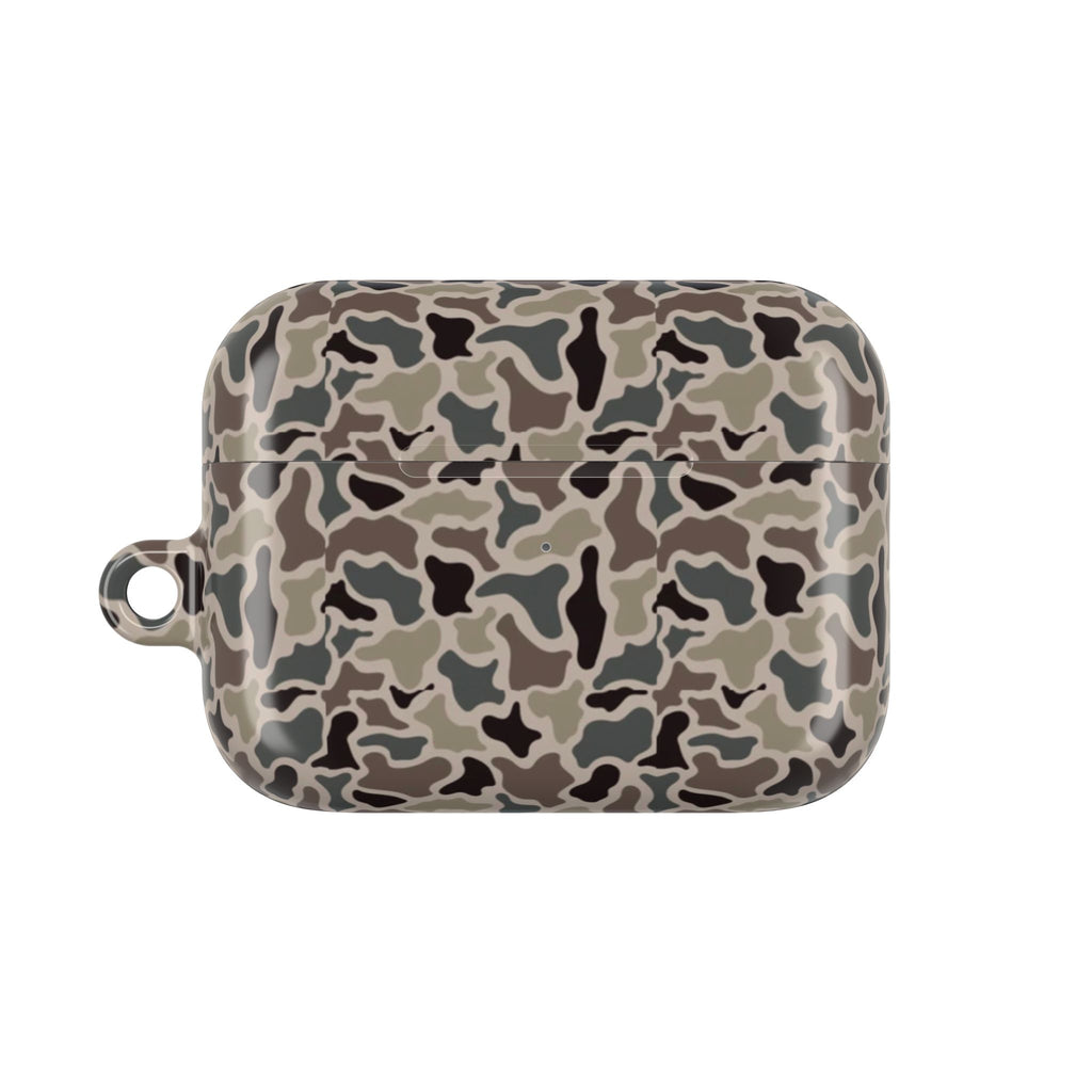Vintage Duck Camo AirPods Case Cover, Retro Hunting Camouflage Hard Shell Protective Skin with Keychain for Apple AirPods