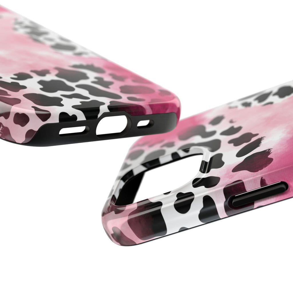 Pink Watercolor Cow Print Blend iPhone Tough Phone Case