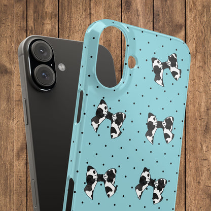 Cow Print Coquette Bow & Polka Dot Teal Slim iPhone Case