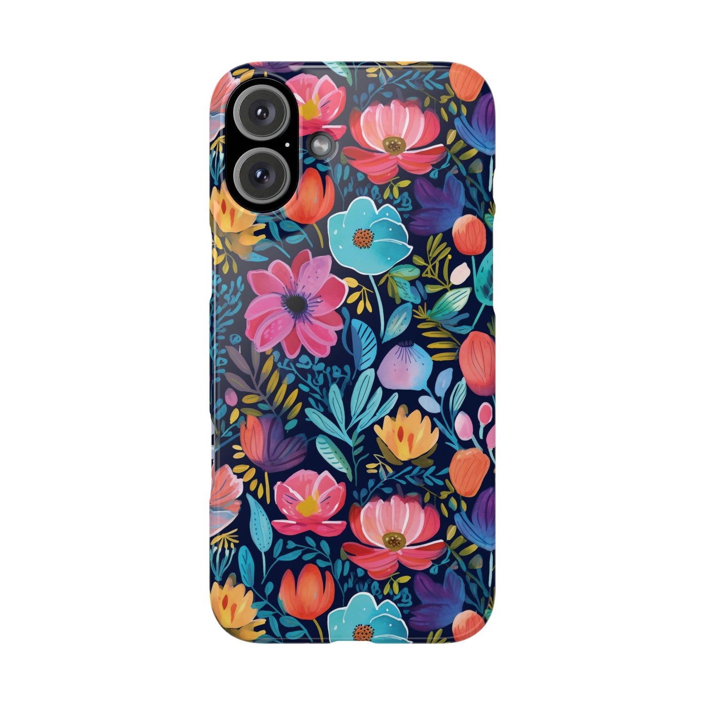 Midnight Garden Navy Bright Floral Slim iPhone Case