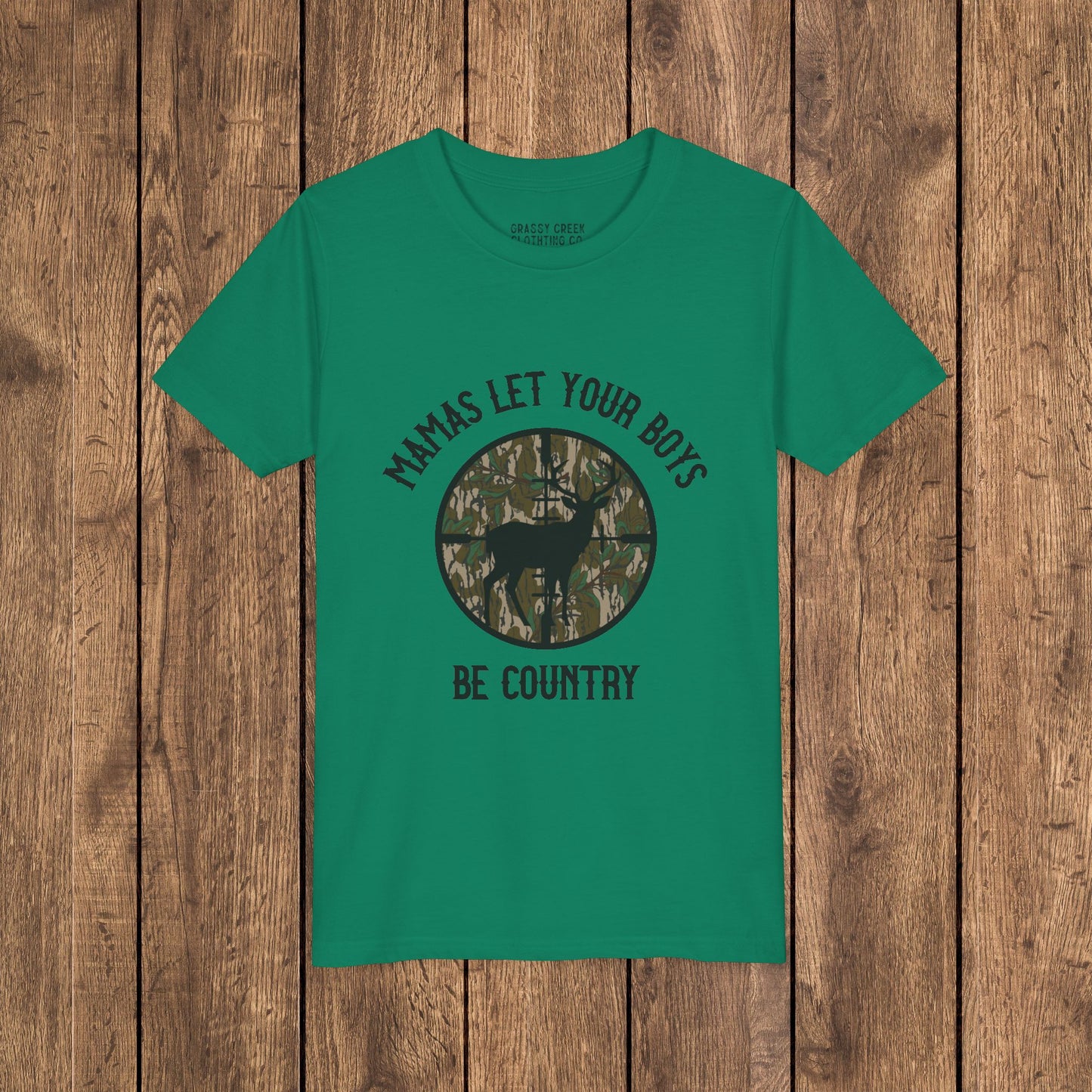 Mamas Let Your Boys Be Country Camouflage Youth Graphic Tee