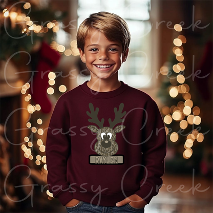 Bottomland Camoflauge Reindeer Youth Personalized Name PNG File - Digital Download