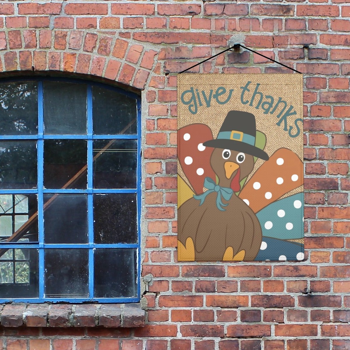 Give Thanks Turkey Thanksgiving Linen Outdoor Garden Flags Yard Decorations