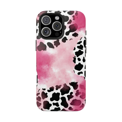 Pink Watercolor Cow Print Blend iPhone Tough Phone Case
