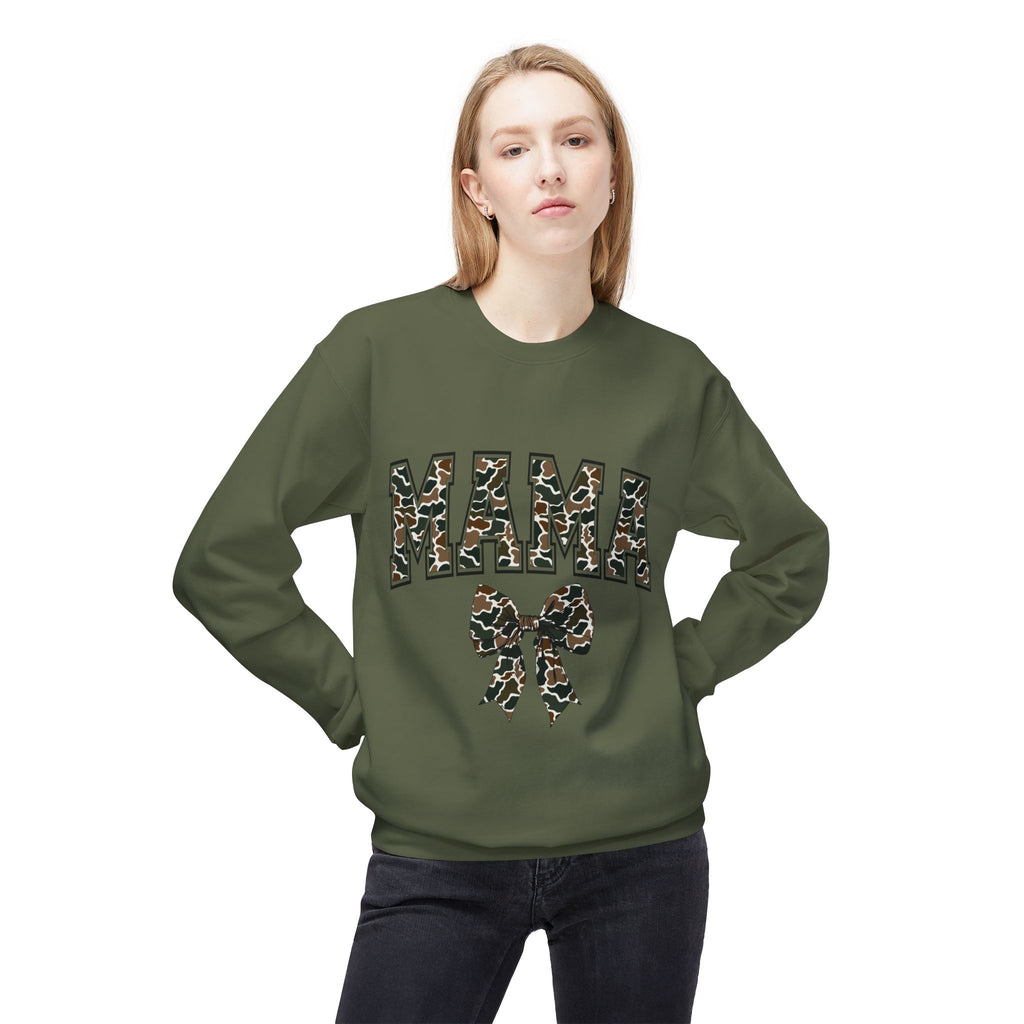 Mama Old Camo Bow Coquette Women's Crewneck Sweatshirt