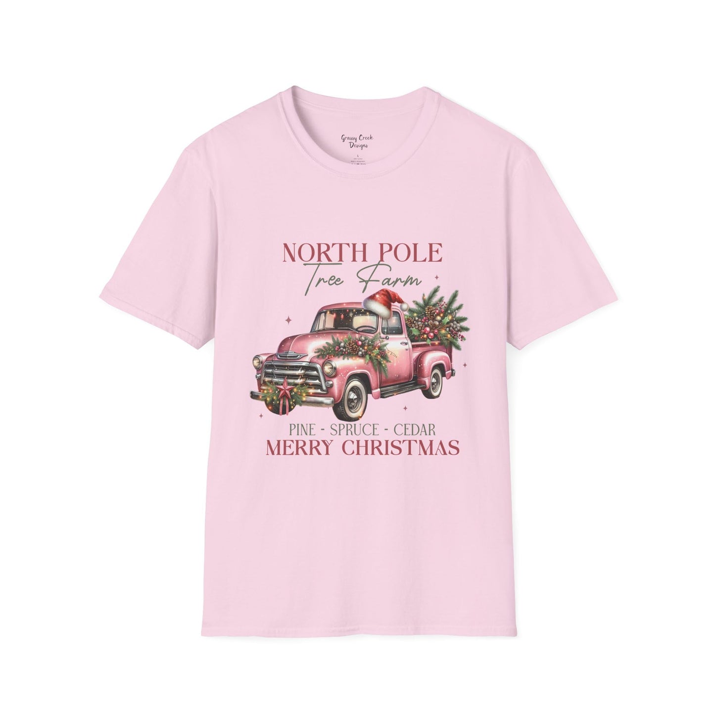 North Pole Tree Farm Vintage Truck Christmas Women’s Graphic T-Shirt