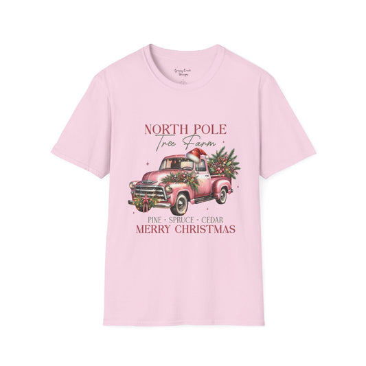 North Pole Tree Farm Vintage Truck Christmas Women’s Graphic T-Shirt