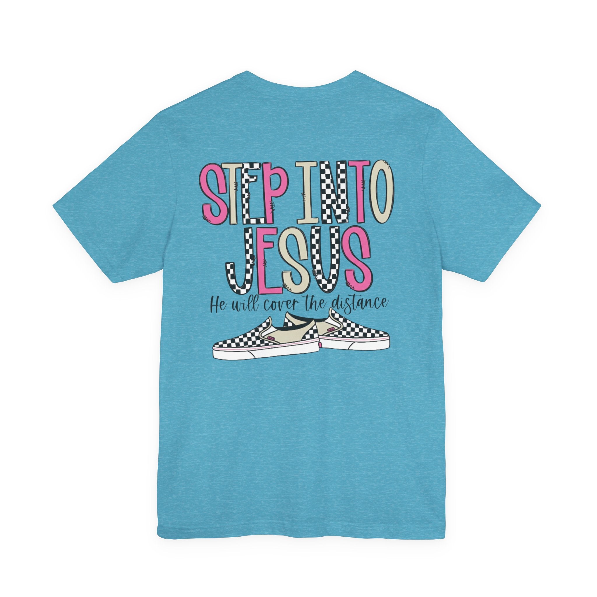 Step Into Jesus Checkered Sneakers Faith Women's Graphic T-Shirt