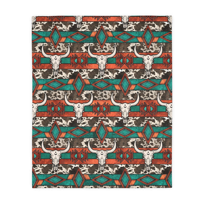 Cowhide Canyon Skull Throw Fleece Throw Blanket (Two size Options)