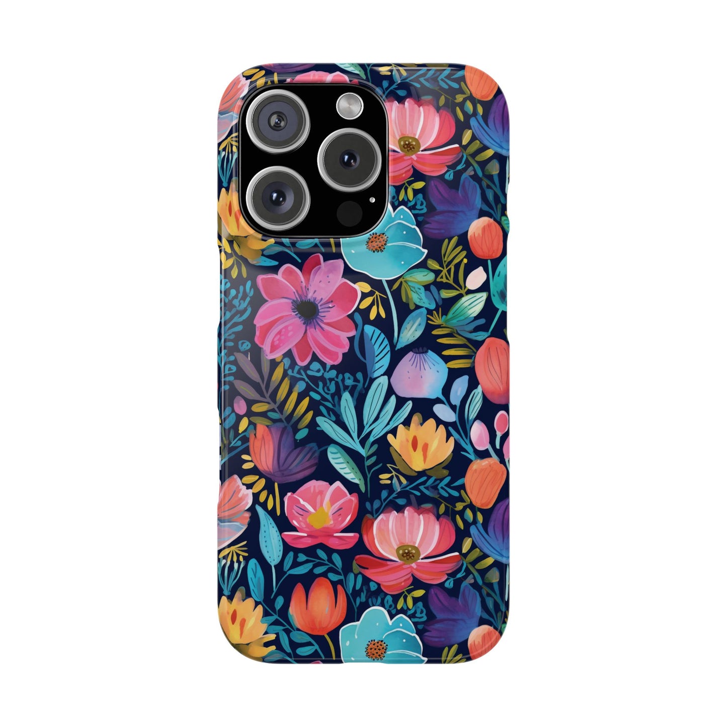 Midnight Garden Navy Bright Floral Slim iPhone Case