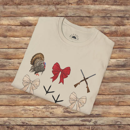 Turkeys, Glitter, and Bows: Coquette Female Hunting  Softstyle T-Shirt