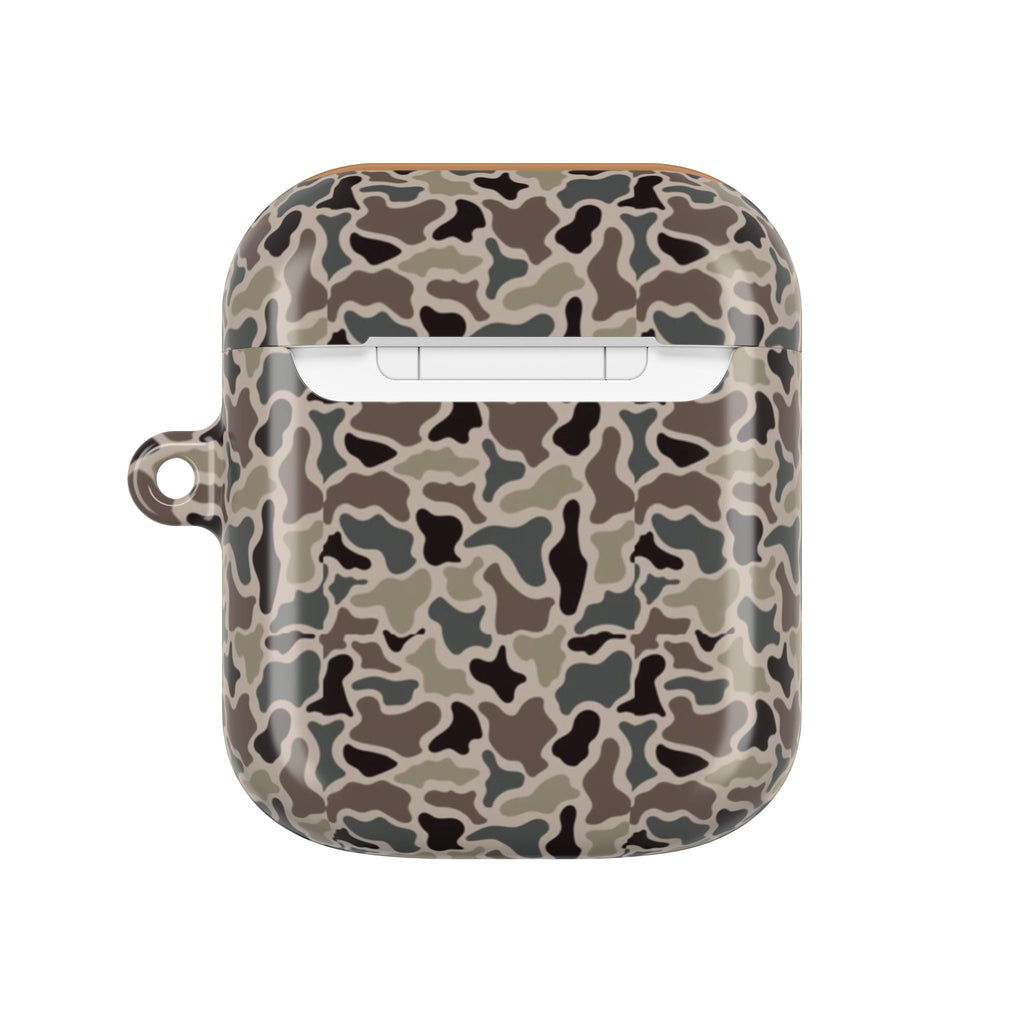 Vintage Duck Camo AirPods Case Cover, Retro Hunting Camouflage Hard Shell Protective Skin with Keychain for Apple AirPods