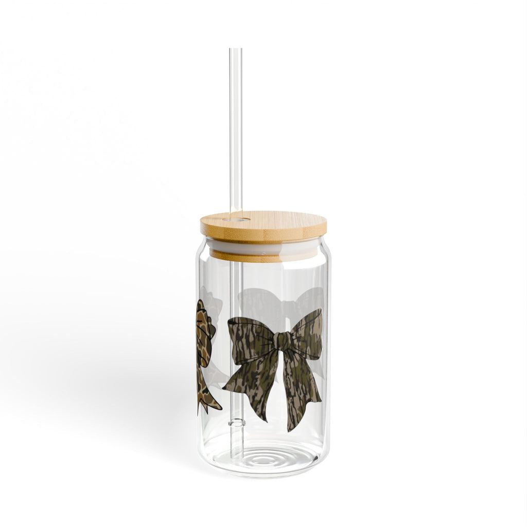 Camouflage Bows 16oz Glass Can Tumbler with Lid & Reusable Straw