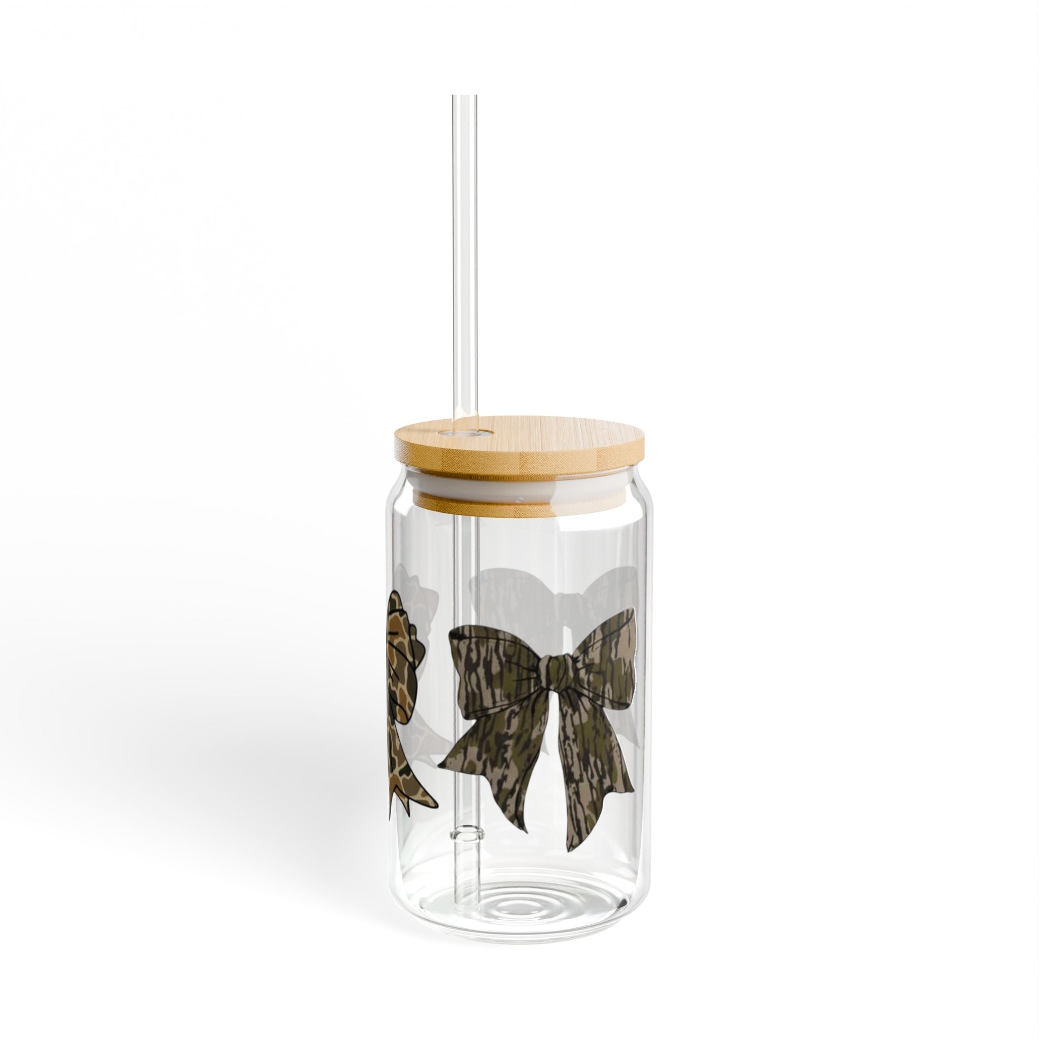 Camouflage Bows 16oz Glass Can Tumbler with Lid & Reusable Straw