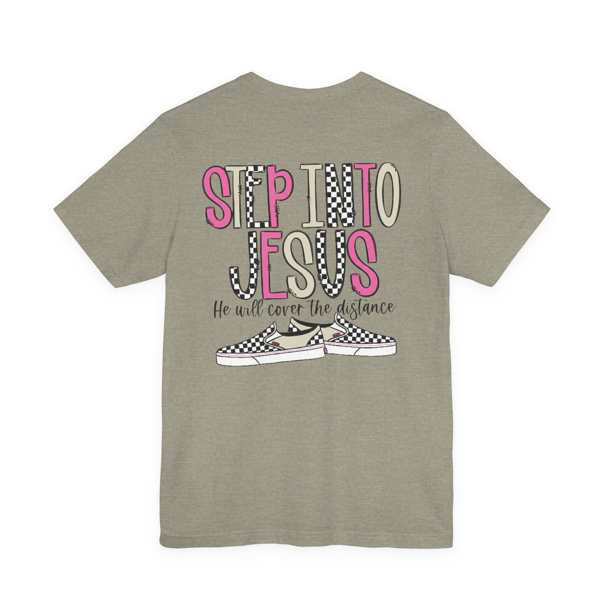 Step Into Jesus Checkered Sneakers Faith Women's Graphic T-Shirt