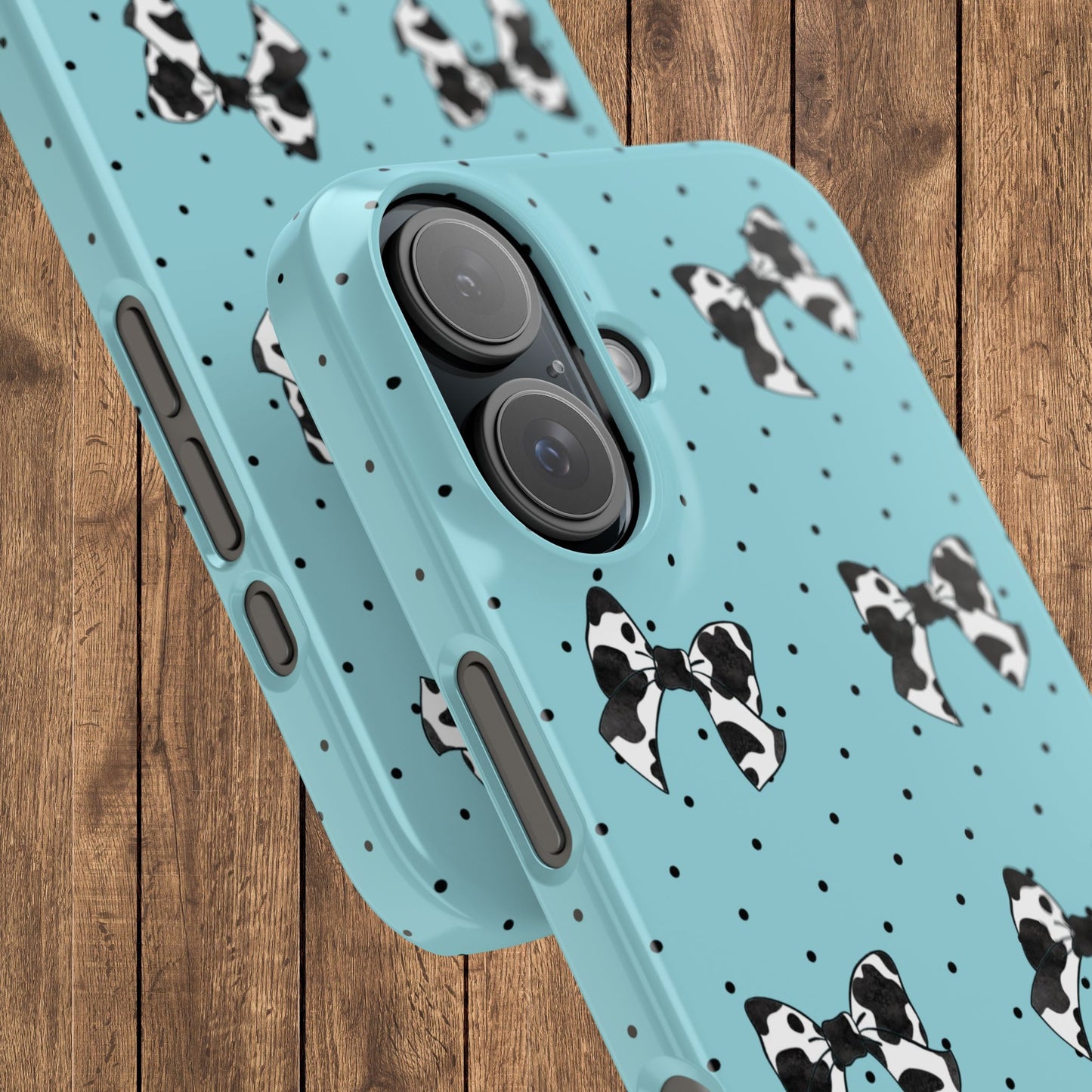 Cow Print Coquette Bow & Polka Dot Teal Slim iPhone Case