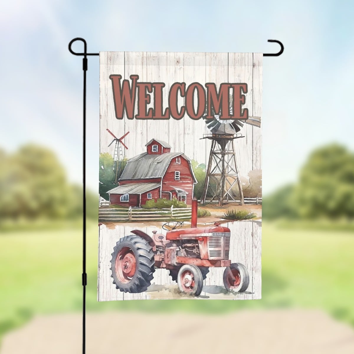Welcome Red Barn Tractor Farm  Outdoor Lightweight Garden Flags Yard Decoration