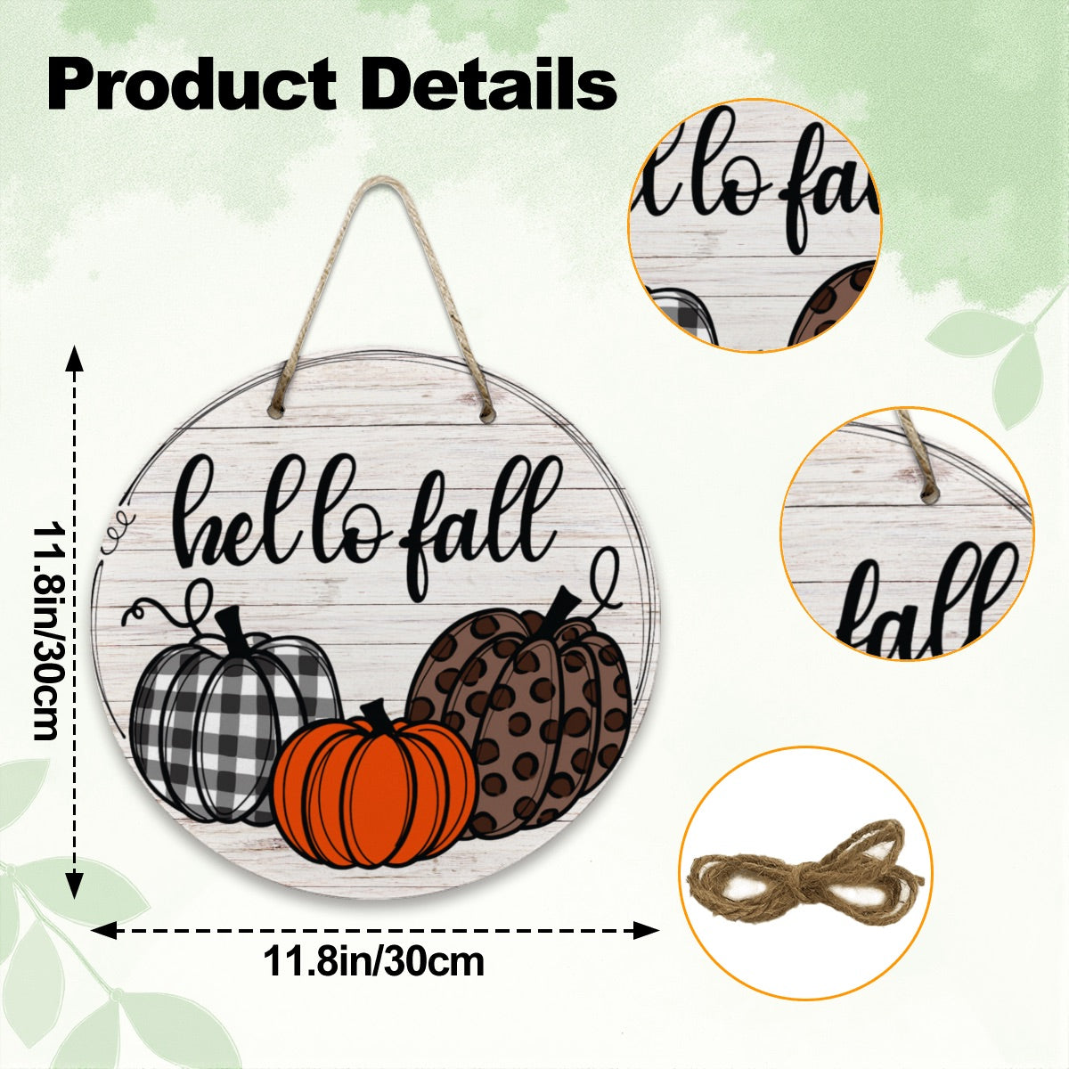 Hello Fall Pumpkin Trio Wooden Door Hanger