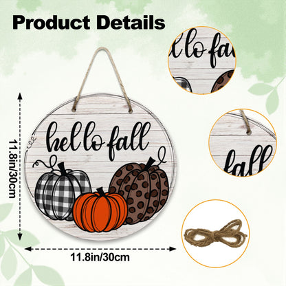 Hello Fall Pumpkin Trio Wooden Door Hanger