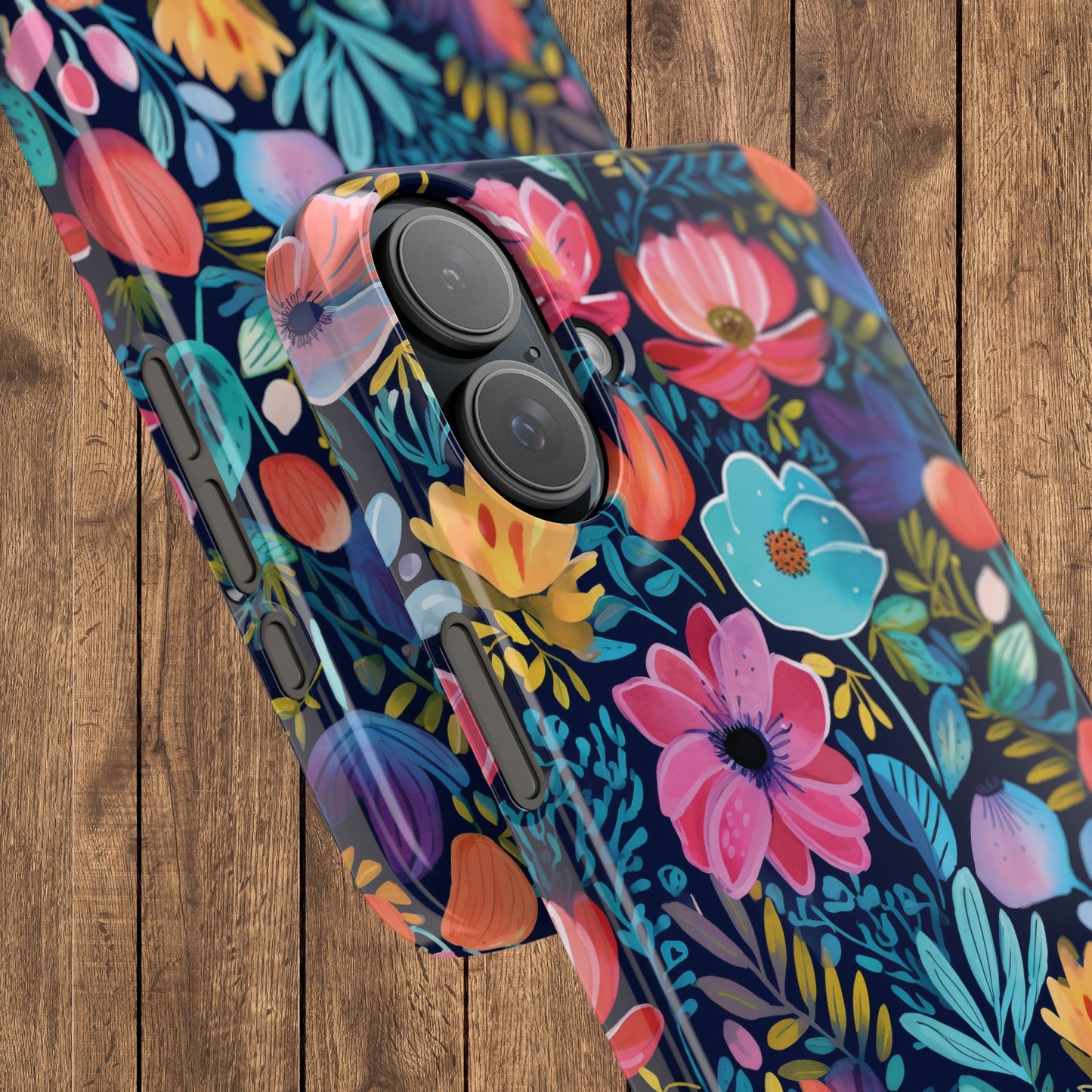 Midnight Garden Navy Bright Floral Slim iPhone Case