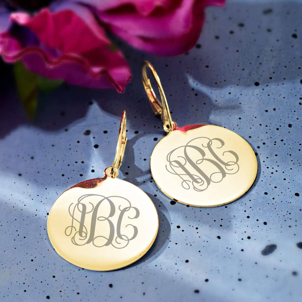 Sterling Silver Monogram Disc Dangle Earrings