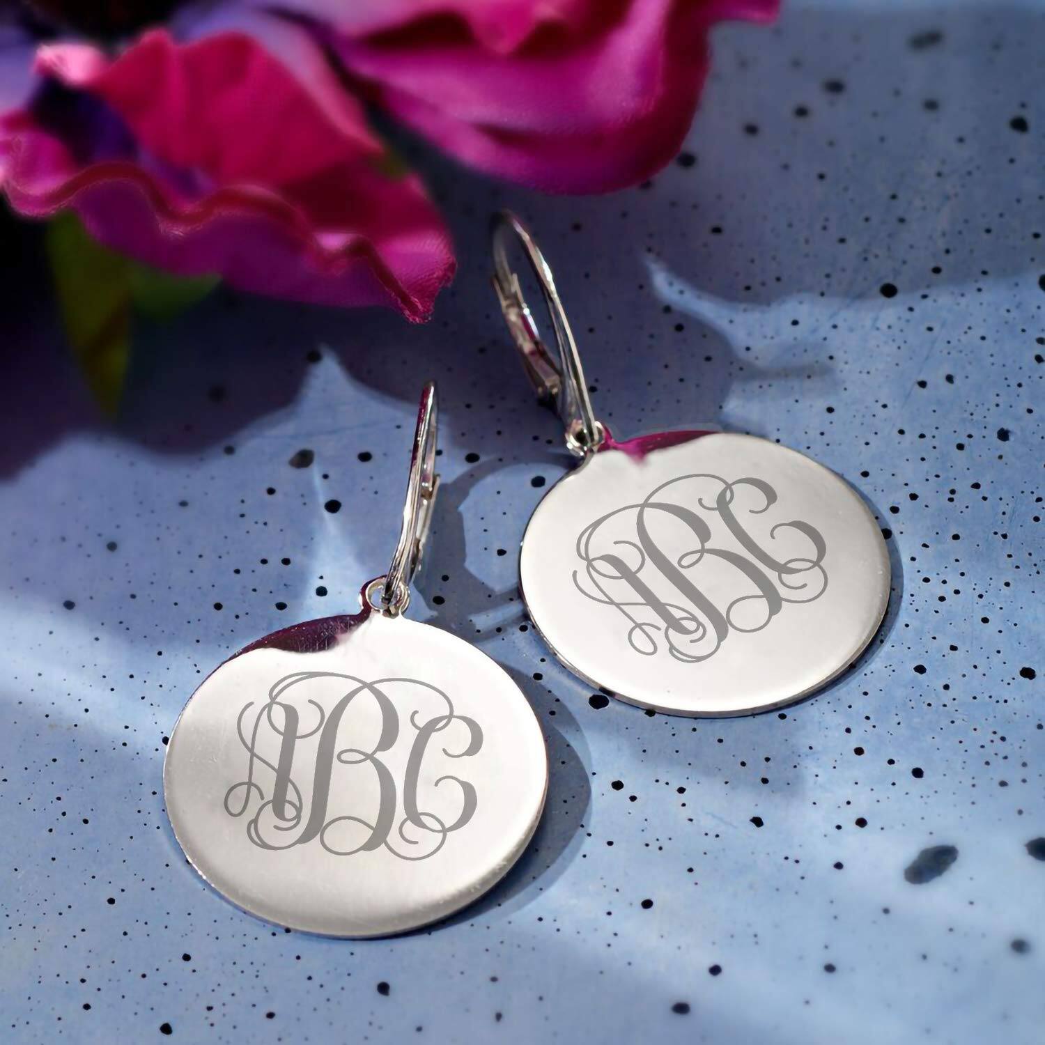Sterling Silver Monogram Disc Dangle Earrings