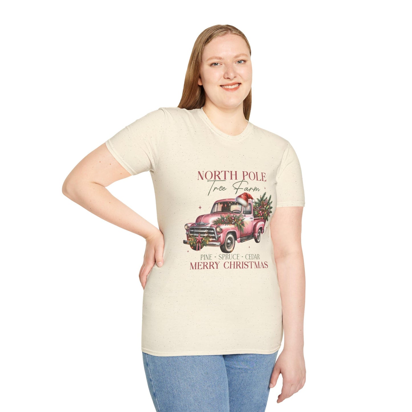 North Pole Tree Farm Vintage Truck Christmas Women’s Graphic T-Shirt